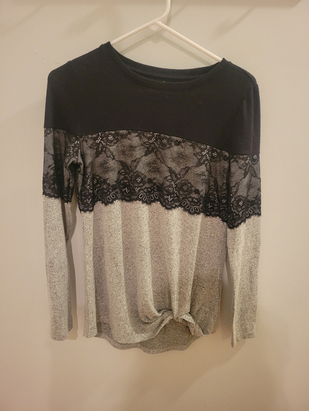 Maurices Lace-Trim Knit Pullover Top - Black and Gray